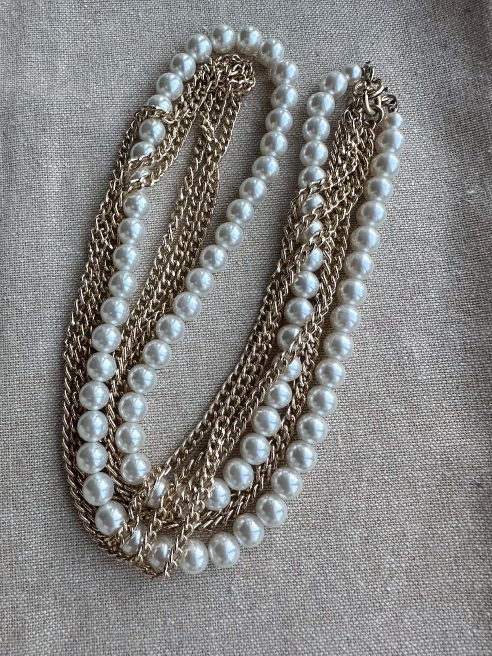Vintage Sarah Coventry Faux Pearl Gold Tone Multi Strand Necklace 24”